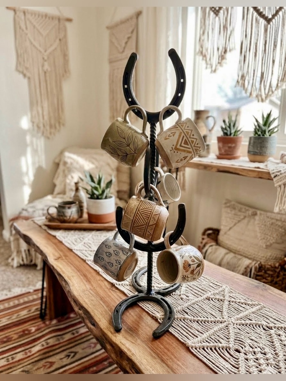 🐴 Vintage Boho Western Horseshoe Mug Tree Holder • Anthropologie Vibe ✨